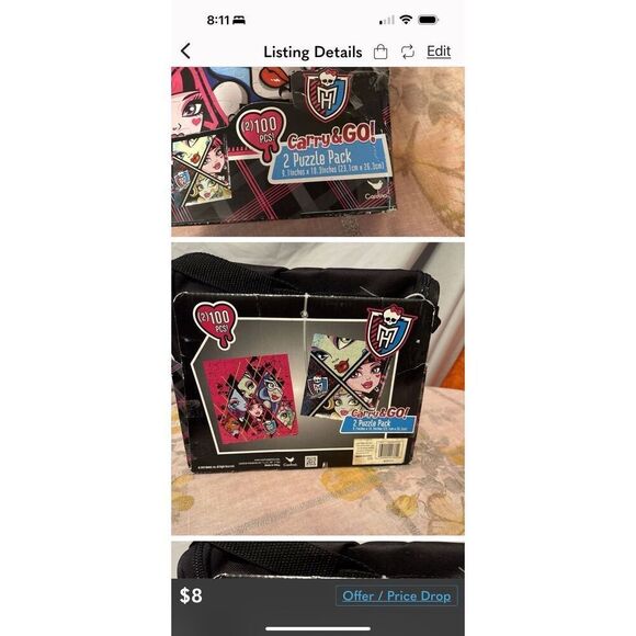 Monster High Carry & Go 2 Puzzle Pack W/ Bag 2013 Mattel 100 Piece Puzzle NEW - Picture 3 of 5